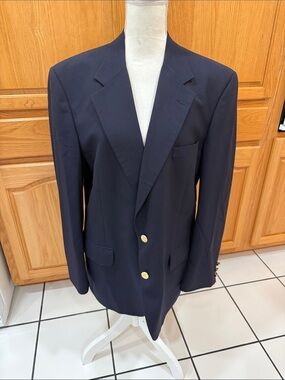 Vintage pre 1999 Burberrys Navy Blue Pure Wool Blazer Gold Crest Buttons  44 R